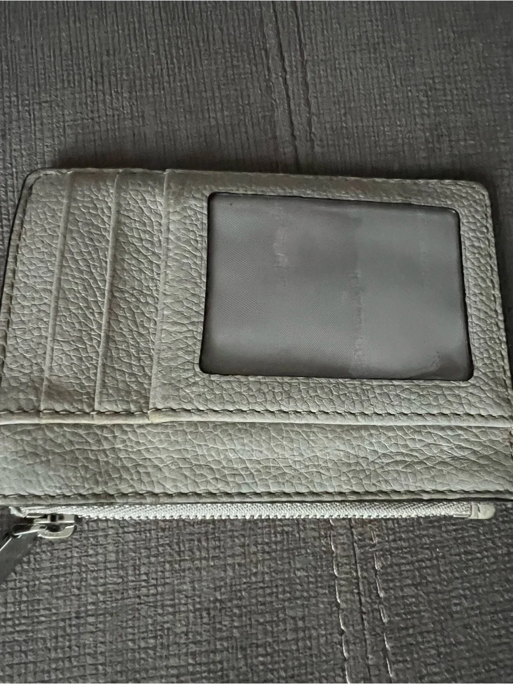 Michael Kors Silver-Gray Pebbled Leather Zip Card Pouch